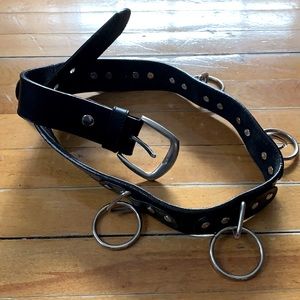 Black leather bondage belt, Small goth leather belt with removable buckle🖤 y2k